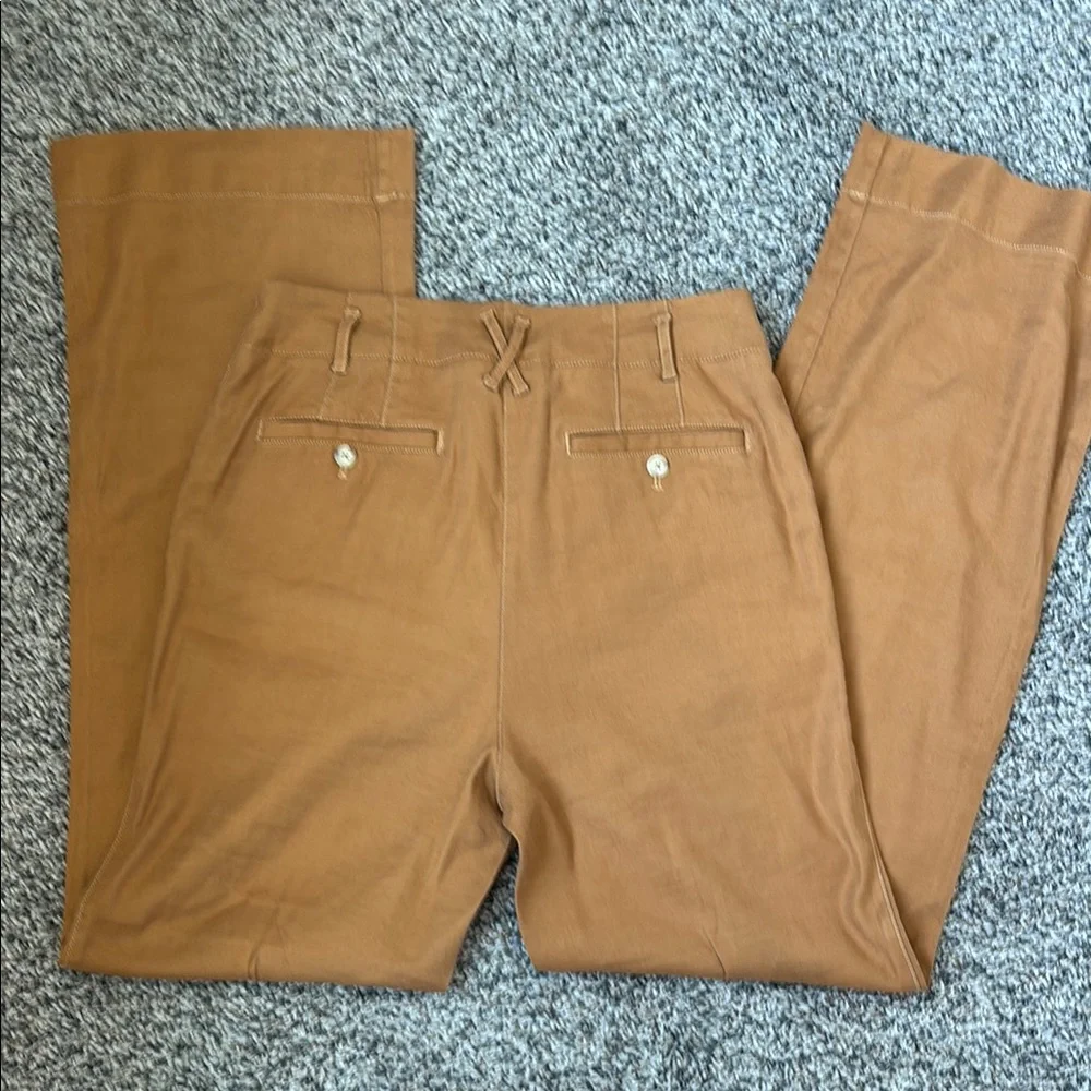 Anthropologie Maeve Relaxed Wide-Leg Trousers Pants High Rise Linen Cedar - Picture 9 of 9